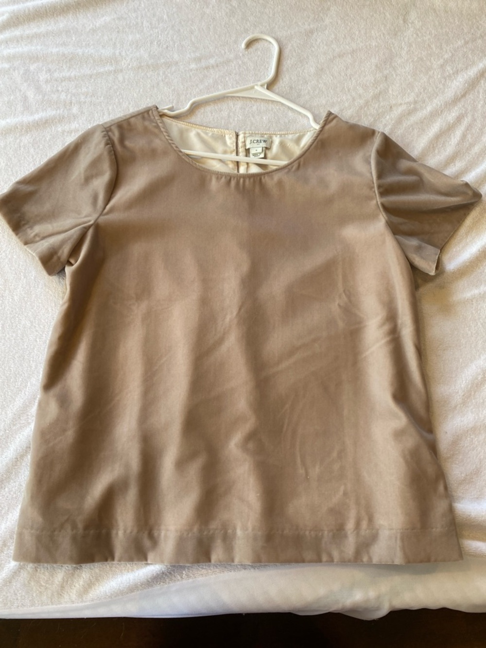 J. Crew Velvet Taupe Short Sleeve Blouse